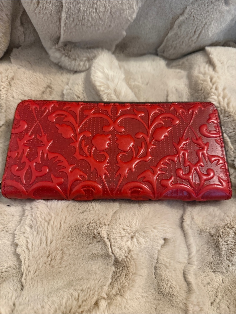 Patricia Nash Red Embossed Leather Zip Wallet